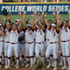 Oklahoma celebrates a win in the Women’s College World Series of softball, 2016. Photo: AP Images.